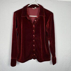 Gap Velvet Shirt Button Up Holiday Party Burgundy Wine Loose Size Large
